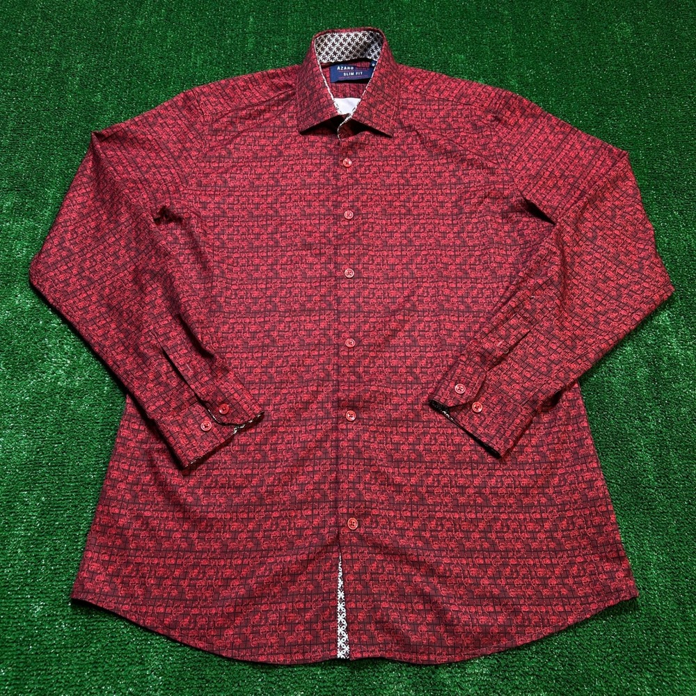 Azaro Uomo Shirt Performance Slim Fit Stretch Red Black Men Size M